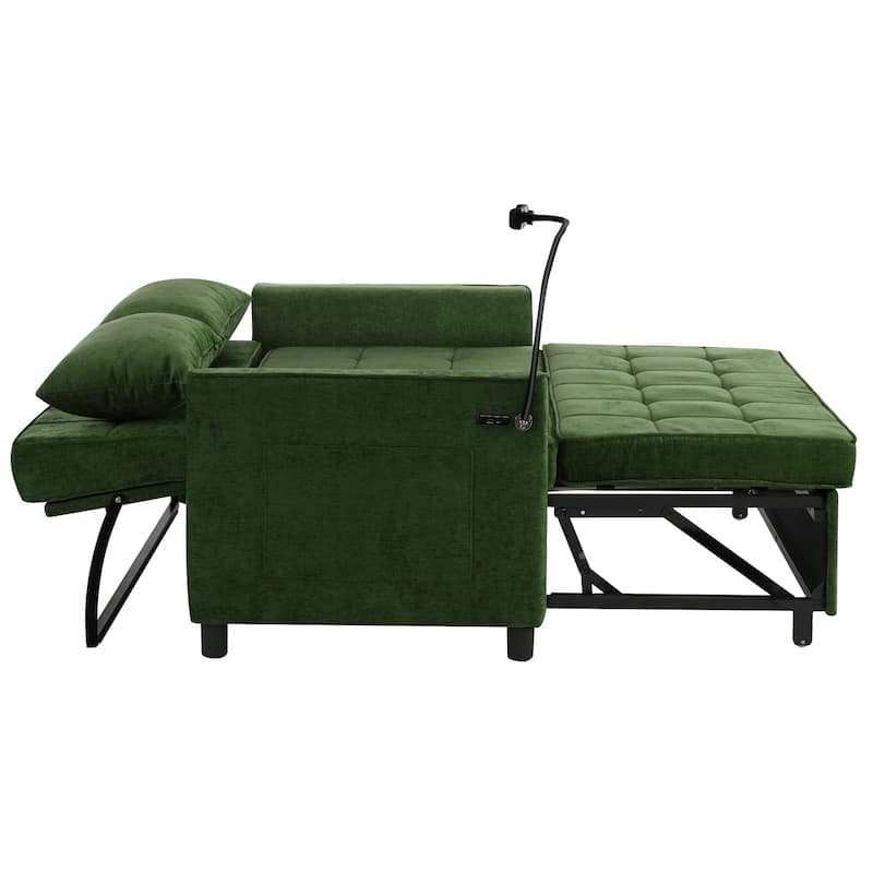 Roomfitters Loveseat Sleeper Sofa Bed with USB Ports, Reversible Cushion, Side Pockets and Phone Holder