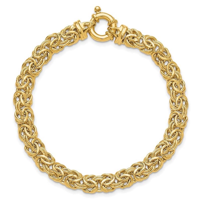 Curata 14k Yellow Gold Hollow Fancy 7mm Flat Byzantine Bracelet 7.5 Inch