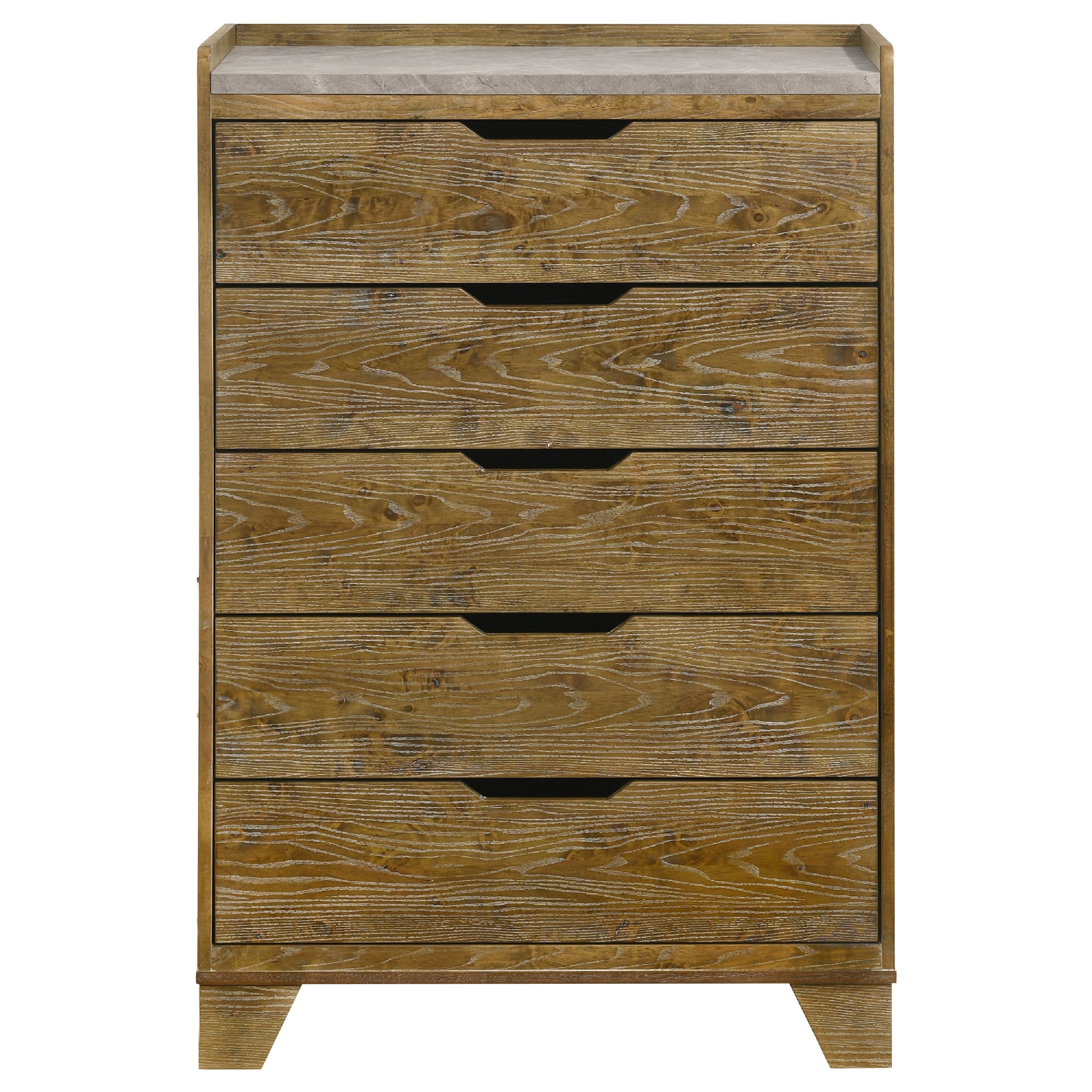 Nolan Tall Dresser Chest with Faux Marble Top, 5 Drawers, Brown Wood
