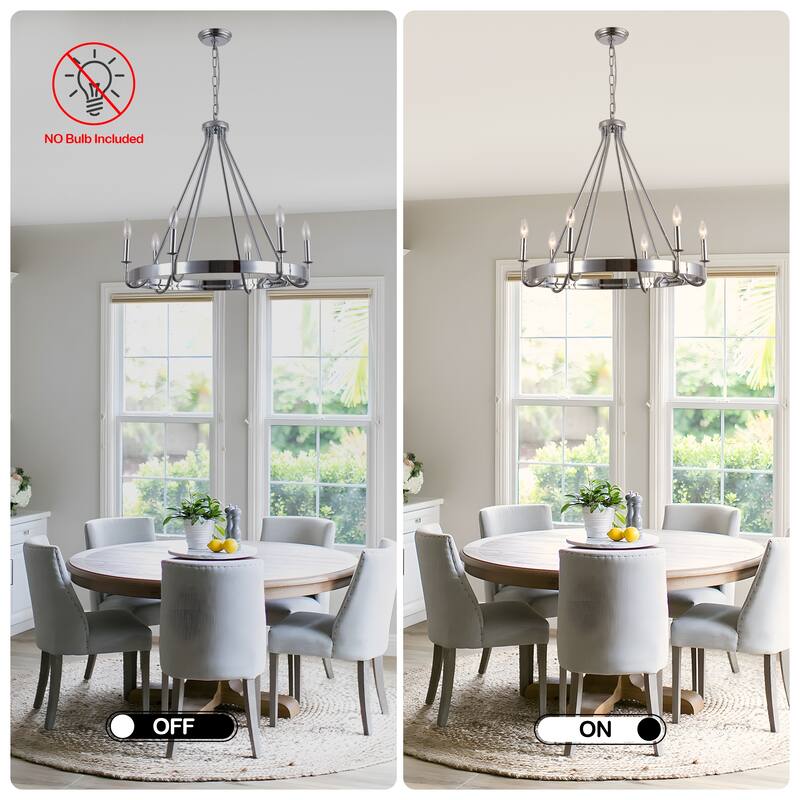 Cusp Barn 28 Inch Farmhouse Wagon Wheel Chandelier, Industrial 6-Light Chrome Round Kitchen Island Pendant Light for Dining Room