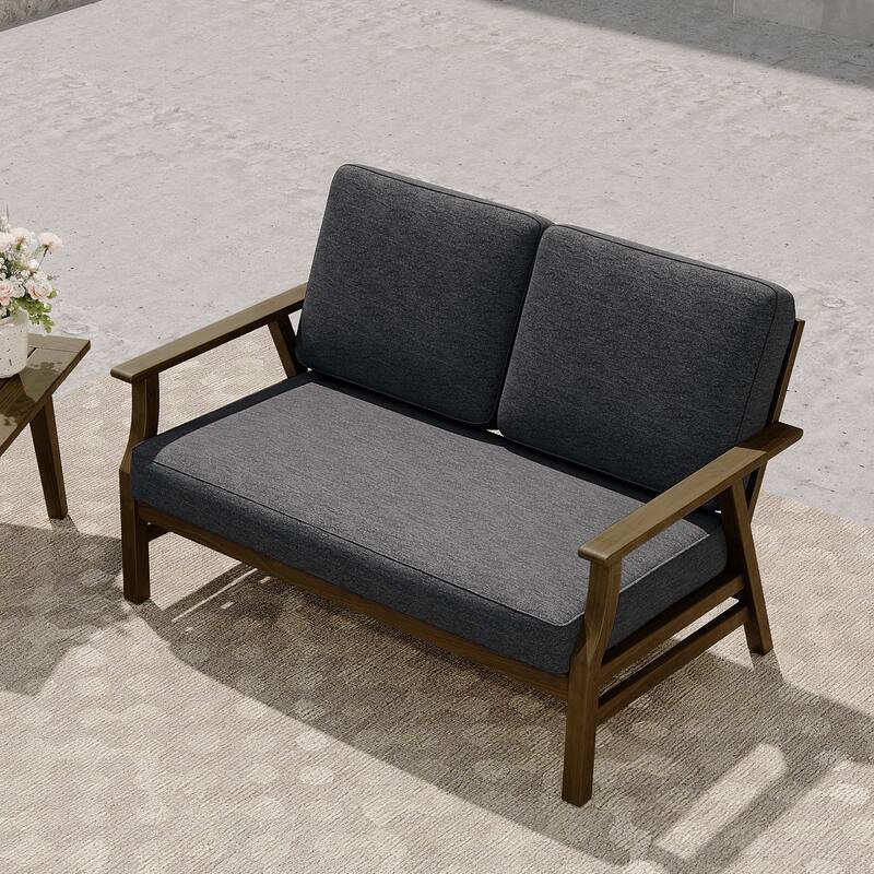 Modern Wood Cushioned 5-Piece Outdoor Patio Conversation Set