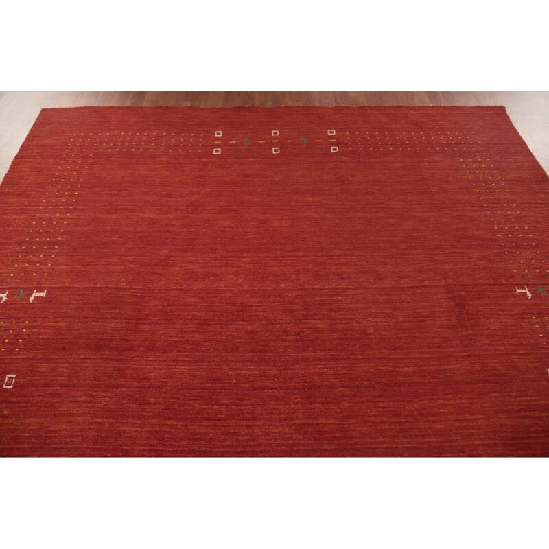Gabbeh Area Rug Hand-Knotted Stripe Wool Carpet - 6'7"x 9'8"