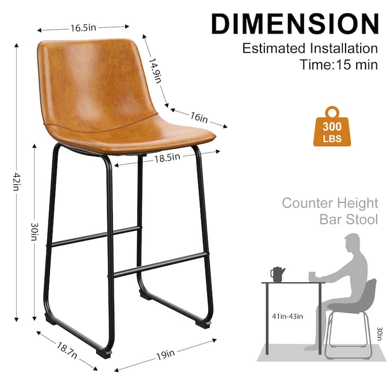 Bar Stools Faux Leather Counter Stools with Back Armless Dining Chairs (Set of 2)