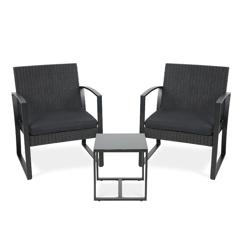Aoodor 3-Piece Patio Furniture Set, Outdoor Rattan Wicker Chairs and Coffee Table