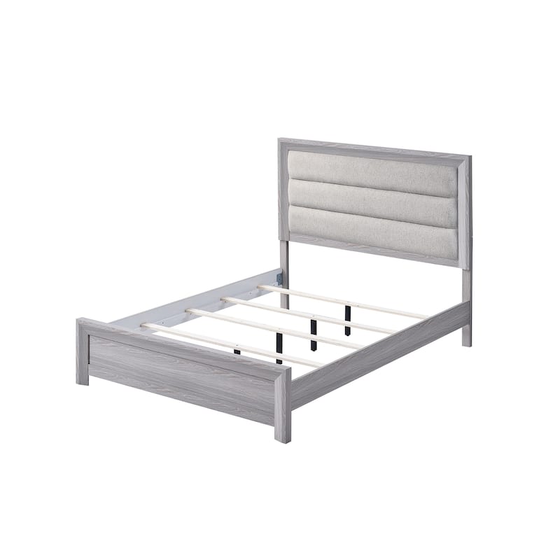 Queen Panel Bed with Plush Channel Tufted Headboard in Driftwood Finish