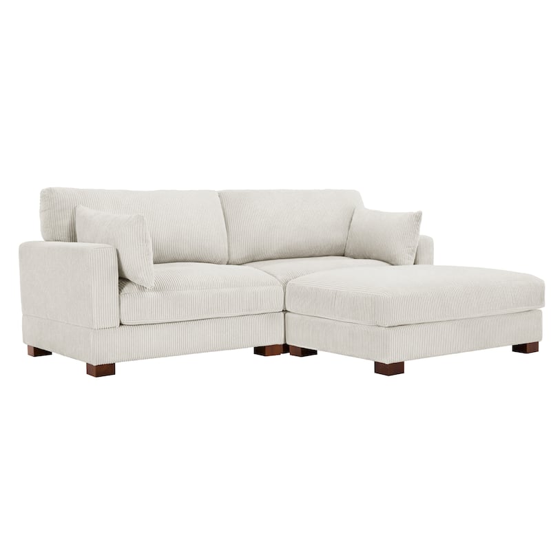 85in.W Corduroy Modular 3-Piece L-Shaped Sectional Sofa with Ottoman