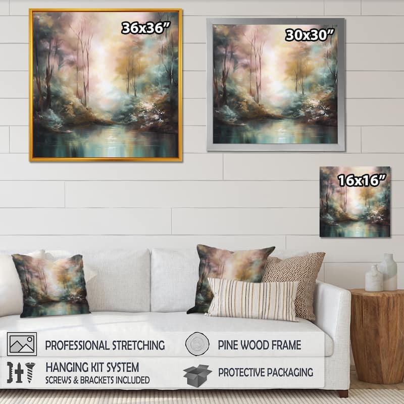 Designart "Whimsical Stream" Landscape Mountains Framed Wall Art For Living Room