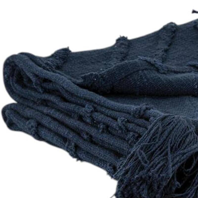 HomeRoots 50" X 60" Blue Cotton Woven Geometric Throw Blanket with Tassels