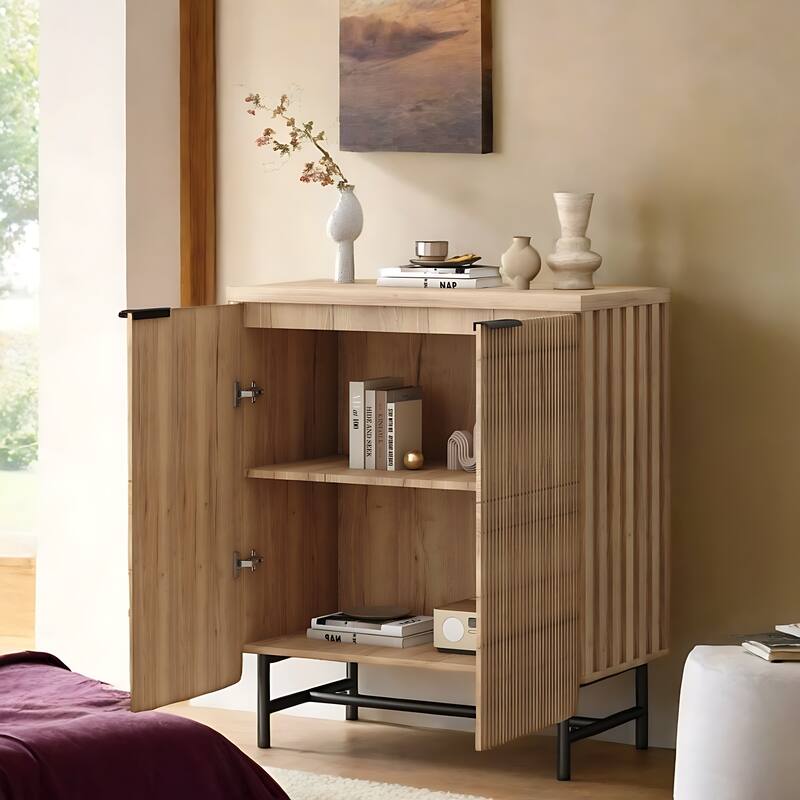 Sideboard Buffet Cabinet with Adjustable Shelves and Fluted Doors