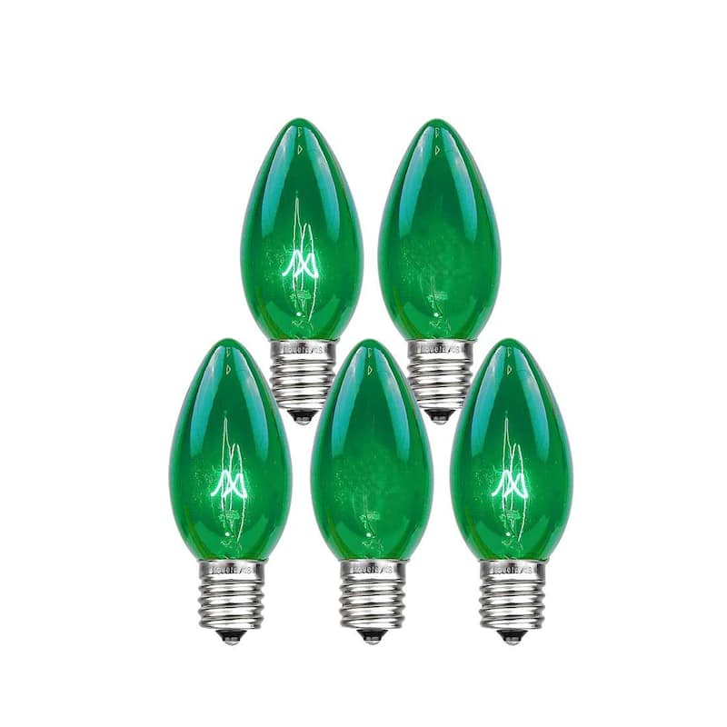25 Pack C7 Twinkle Outdoor Christmas Replacement Bulbs, C7/E12 Base - Green