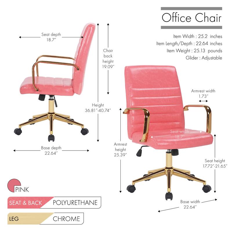 Porthos Home Franco Swivel Office Chair, PU Leather, Roller Wheels