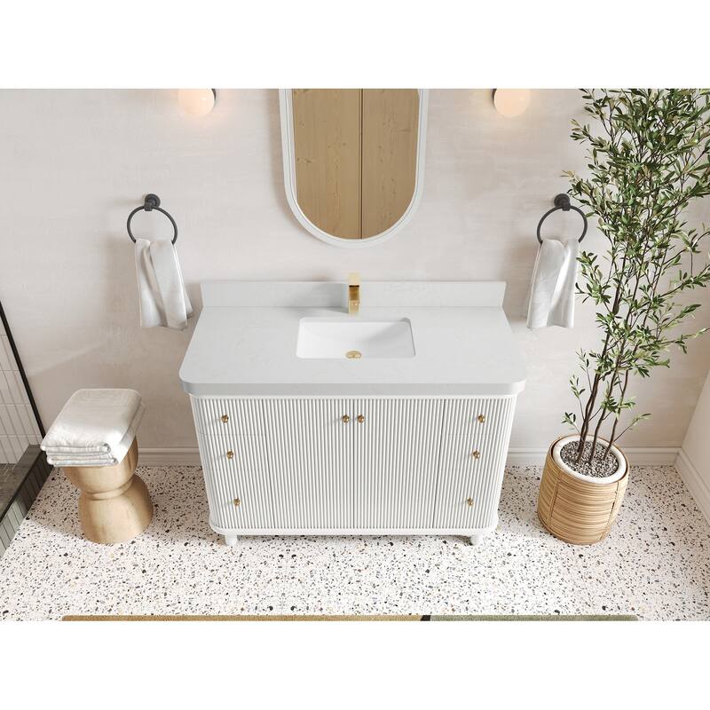 Willow Collections 48 in. W x 22 in. D Reeded Miami Single Bowl Sink Bathroom Vanity with Countertop - 2”Carrara Quartz - White