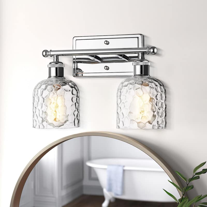 2-Light Bathroom Vanity Light, Clear Hammered Glass,