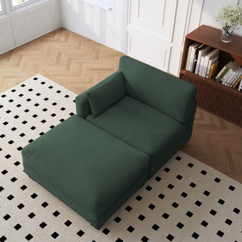 Modern 43'' Corduroy Comfy Sectional Chaise Lounge with Pillow