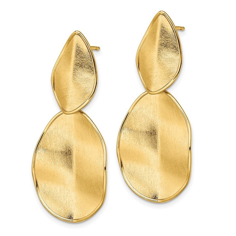 Curata 14k Yellow Gold 43.93x20.6mm Satin Textured Unique Double Drop Earrings