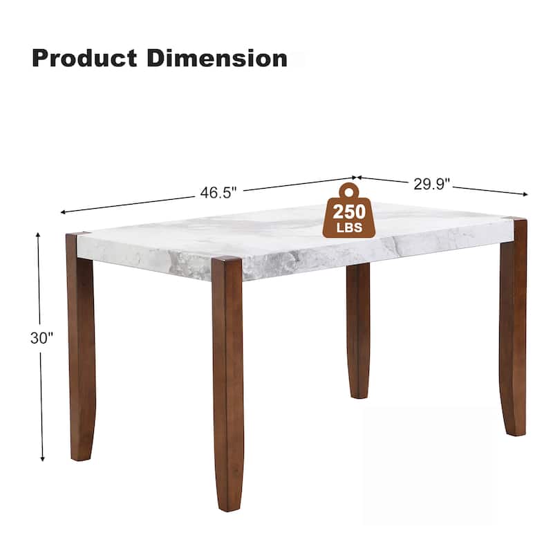 Rectangular Faux Marble Style Dining Table with Wood Legs
