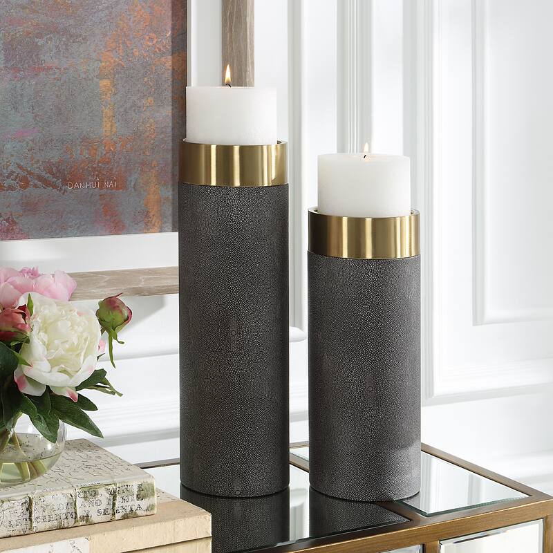 Uttermost Wessex Gray Candleholders, S/2 - 4.625"W x 16"H x 4.625"D