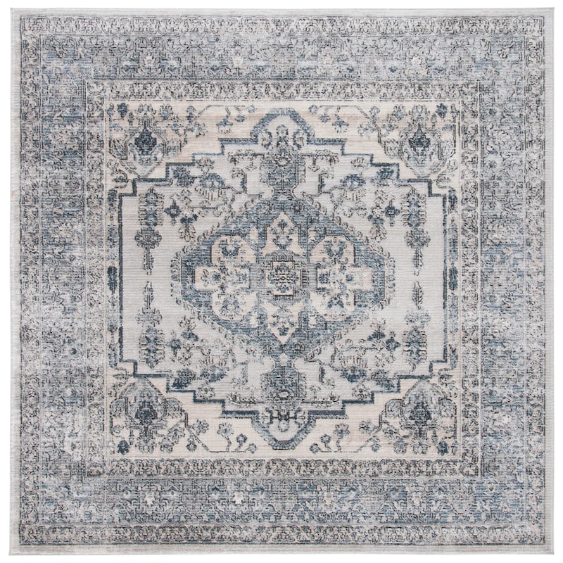SAFAVIEH Oregon Hildur Traditional Oriental Rug - 6'7" Square - Light Blue/Ivory