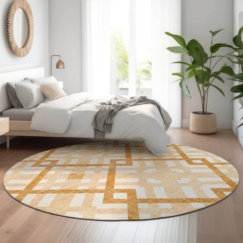 Premium Washable Super Soft Contemporary Geo Mayfield Rug - Peach - 8' x 8' - Round