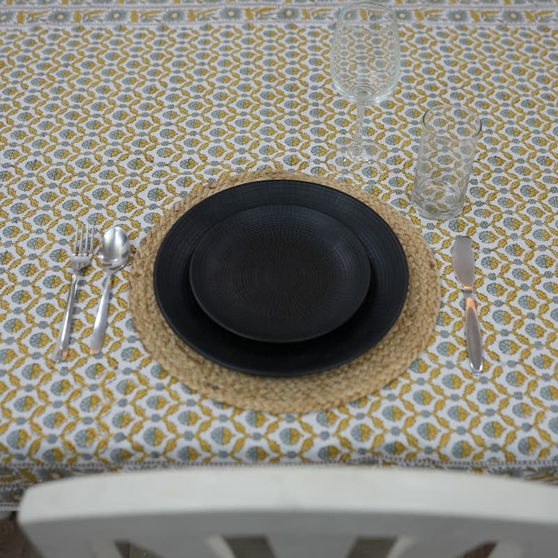 Fabdivine Handmade Block Print Cotton Brown Table Cover or Cloth Dining, Farmhouse & Kitchen Décor