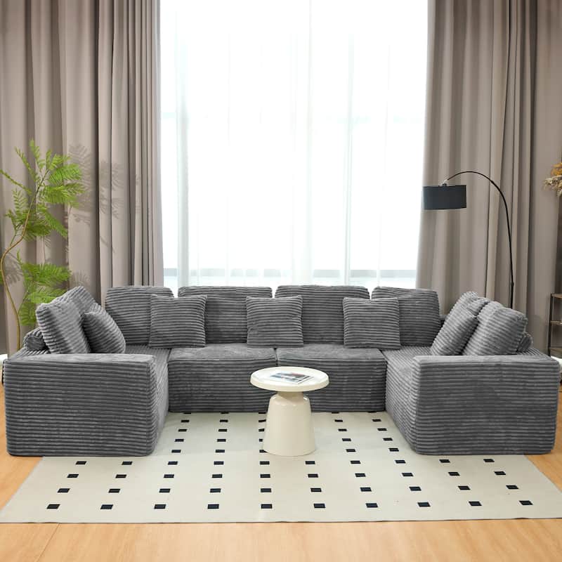 GDFStudio - 135.5-inch Modular U-Shaped 6-Seater Chaise Lounge Sectional Sofa with Reversible Layout - 135.5" - Dark Grey