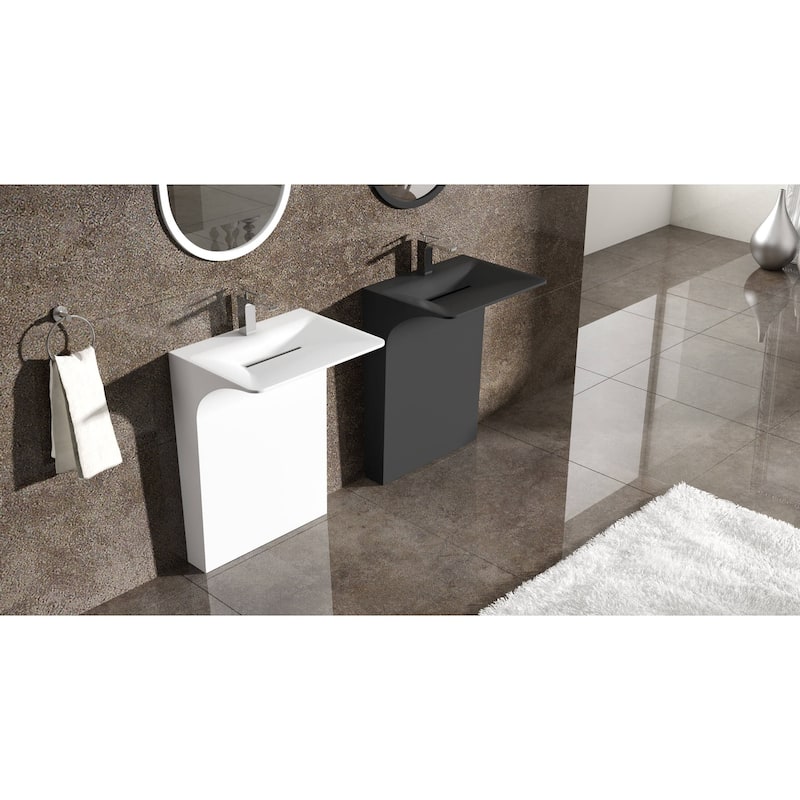 Fine Fixtures Wetstone 23.6 in x 18.5 in Modern Matte White Acrylic ADA Compliant Pedestal Sink and Basin