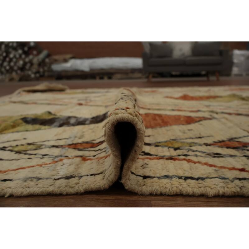 Hand Knotted Oriental 100% Wool Carpet Modern Tribal Beige & Ivories Moroccan Area Rug - 10' 3'' X 7' 0''