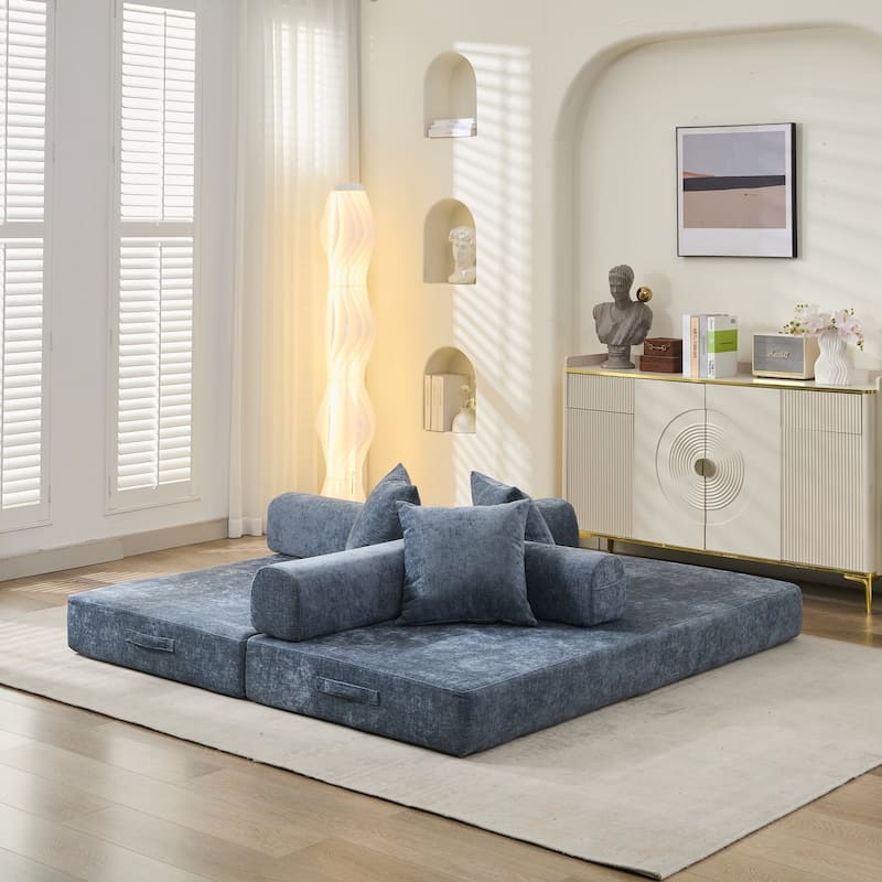 Comfy Convertible Folding Mattress Couch,Floor Sofa Bed, Chenille Floor Sofa With Armrest, Floor Sofa Lounge Couch
