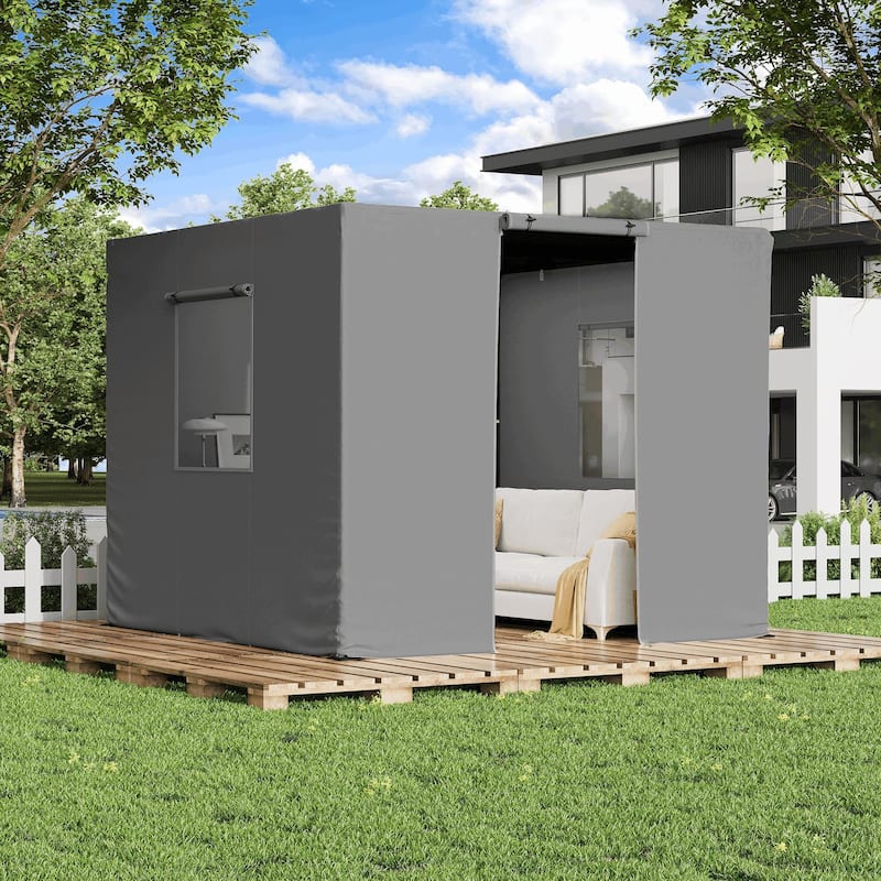 EROMMY Waterproof Pergola Winter Cover with Sidewalls, Mesh Windows and Roll-Up Door, All-Season Weather Enclosure - 10' x 12' - Grey