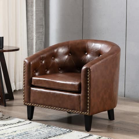 Chesterfield-Inspired Tufted Button Barrel Chair, Accent Chair Club Chair with Solid Wood Frame for Living Room