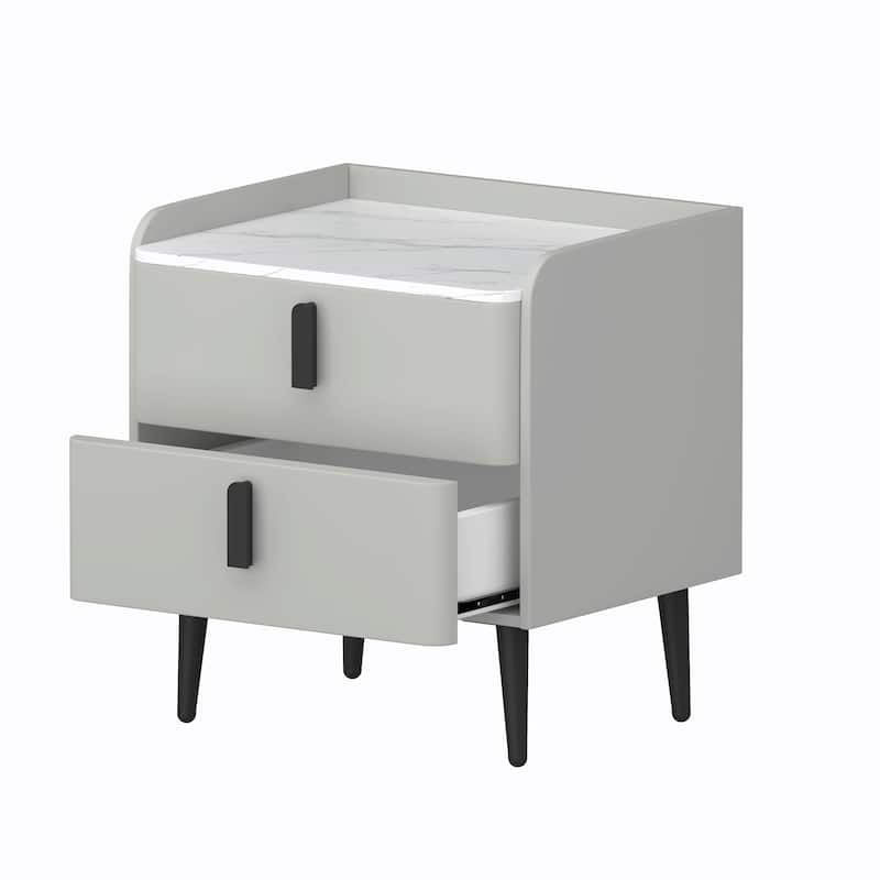 Nightstand with 2 Drawers and Marble-Pattern Tabletop