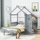 preview thumbnail 10 of 16, Twin Platform Bed with Windmill, Flower Decor & Desk - House Bed Style Grey