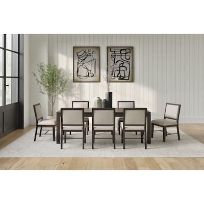 Modern Wood Rectangular Extension Kitchen Dining Table and Eight Chairs, Black