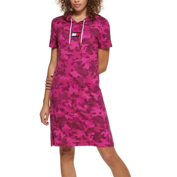 Tommy Hilfiger Women's Camo Print Hoodie Dress Pink Size X-Small