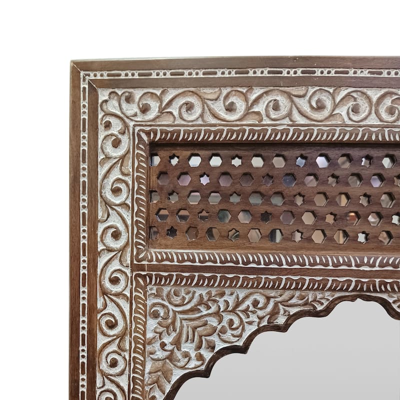 Upsata Traditional Handcrafted Mango Wood Carved Full Length Standing Mirror by Christopher Knight Home
