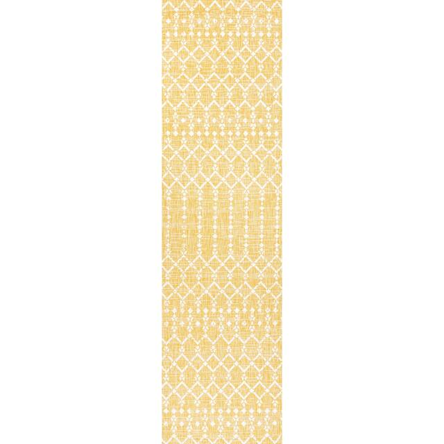 JONATHAN Y Trebol Moroccan Geometric Textured Weave Indoor/Outdoor Area Rug - 2 X 8 - Yellow/Cream