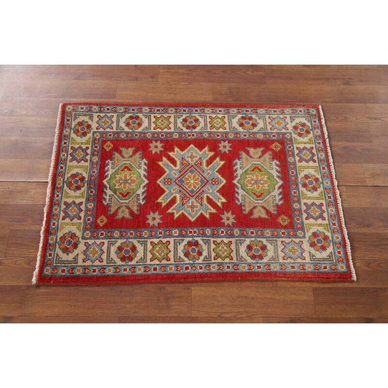 Red Traditional Kazak Foyer Rug Hand-Knotted Wool Carpet - 2'0" x 3'0"