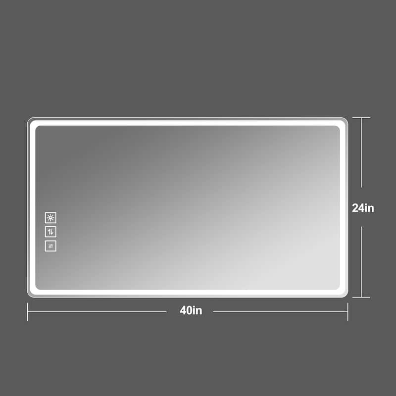 40*24 Inch LED Bathroom Mirror with Front Lights,Wall Mounted Anti-Fog Frameless,5 mm Copper-Free Silver Horizontal or Vertical