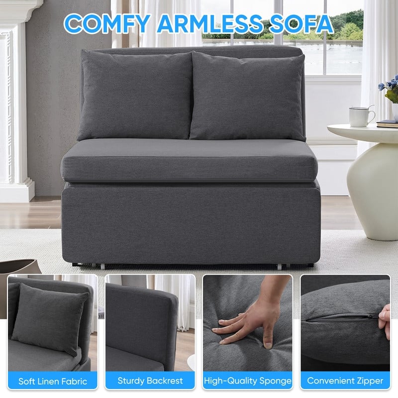 Mixoy Full/Queen Size Sofa Bed,2 in 1 Convertible Linen 1-Seater/Loveseat Sleeper Sofa Couch with Cushions