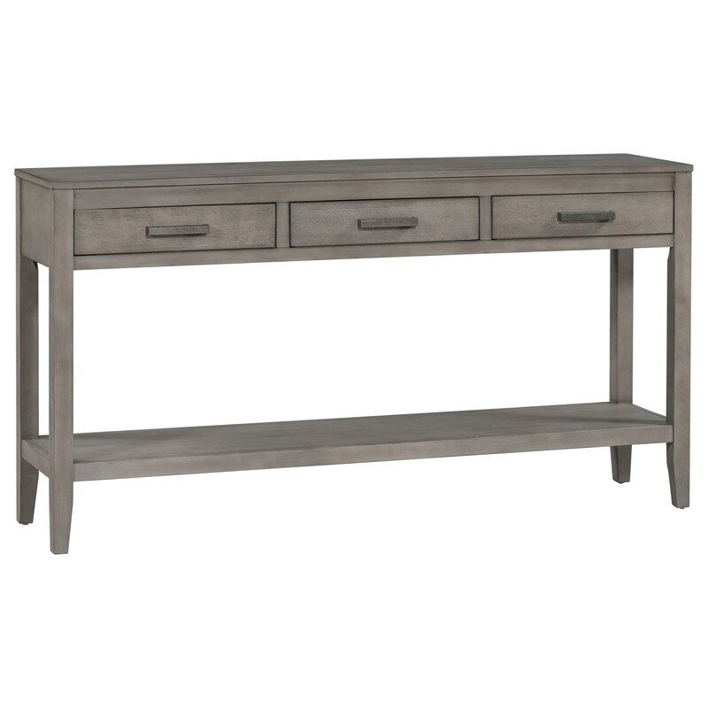 Narrow console sales table with doors