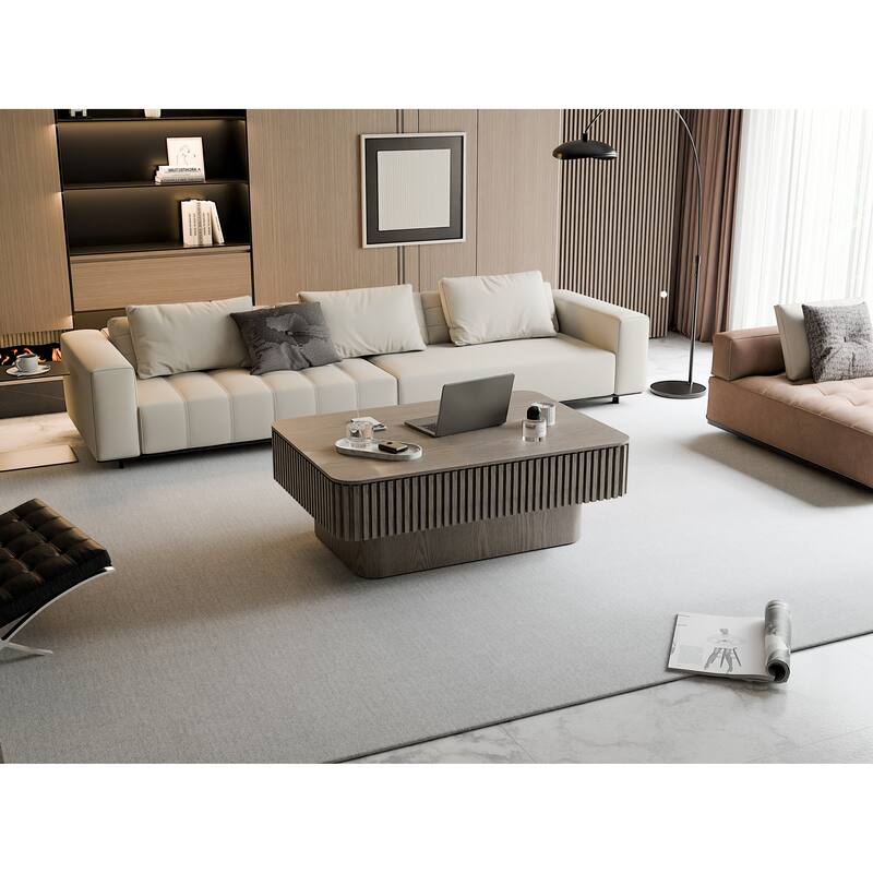 38.6" Fluted Lift-top Coffee Table, Coffee Table Accent Tea Table with Storage and Adjustable Height for Living Room