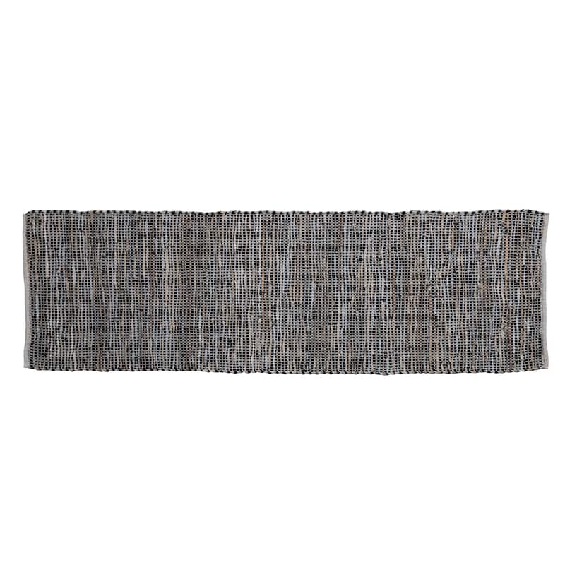 Woven Cotton Chindi and Leather Floor Runner Rug - 96.0"L x 30.0"W x 0.3"H - 96.0"L x 30.0"W x 0.3"H - Multi