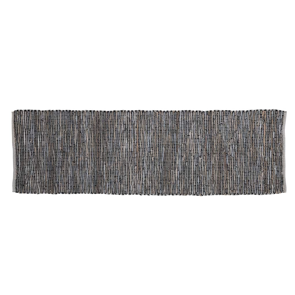 Woven Cotton Chindi and Leather Floor Runner Rug - 96.0"L x 30.0"W x 0.3"H - 96.0"L x 30.0"W x 0.3"H