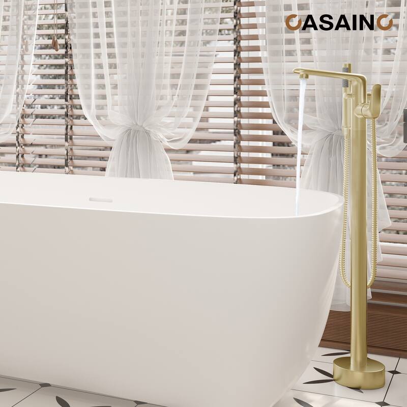 CASAINC Single-Handle Freestanding Floor-Mount Roman Tub Faucet with Handheld Shower - Brushed Gold