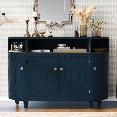 Curved Design Storage Cabinet with 4 Doors and Adjustable Shelves