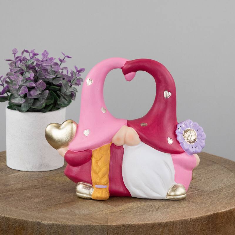8" Fuchsia and Pink Kissing Gnomes Valentine's Day Statue