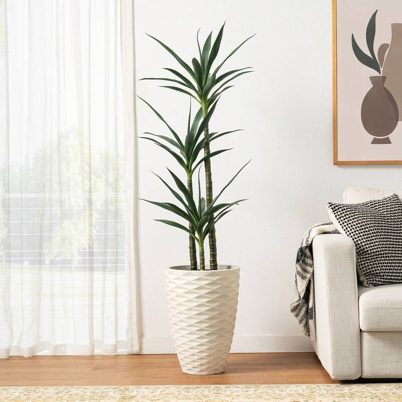 Glitzhome 3ft-6ft Set of 2 Artificial Olive Trees/ Bamboo/ Ficus with Ceramic Planters Real Touch