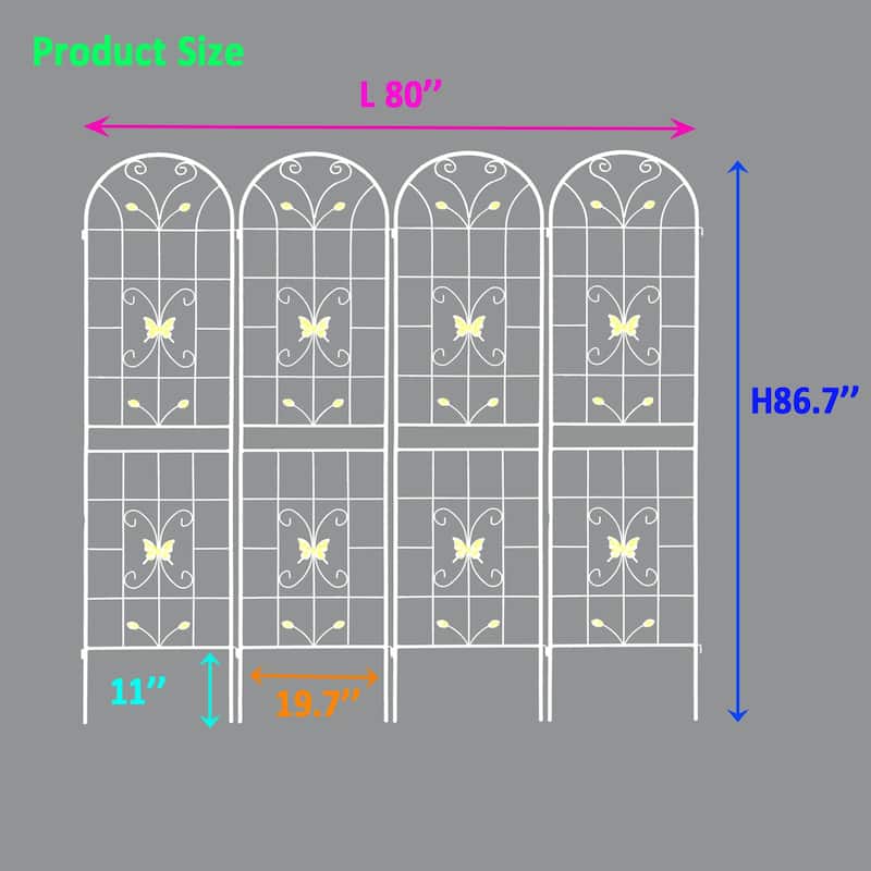 4 Pack Metal Garden Trellis 86.7" x 19.7" Rustproof Trellis for Climbing Plants Outdoor Flower Support - Cream White