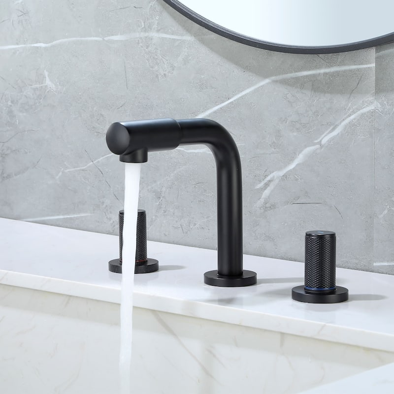 Widespread Bathroom Sink Faucet With Valve 8 Inch Double Handle Bathroom Faucets 3 Hole Modern Vanity Tap With 360 Swivle Spout