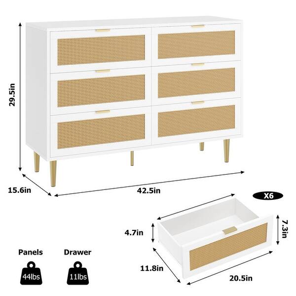 Natural Rattan 6 Drawer Dresser for Bedroom - Bed Bath & Beyond - 43372710